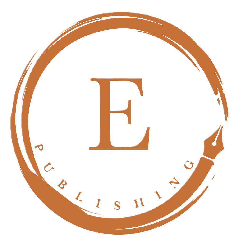 A rustic brown circular stamp with the letter E in the center.