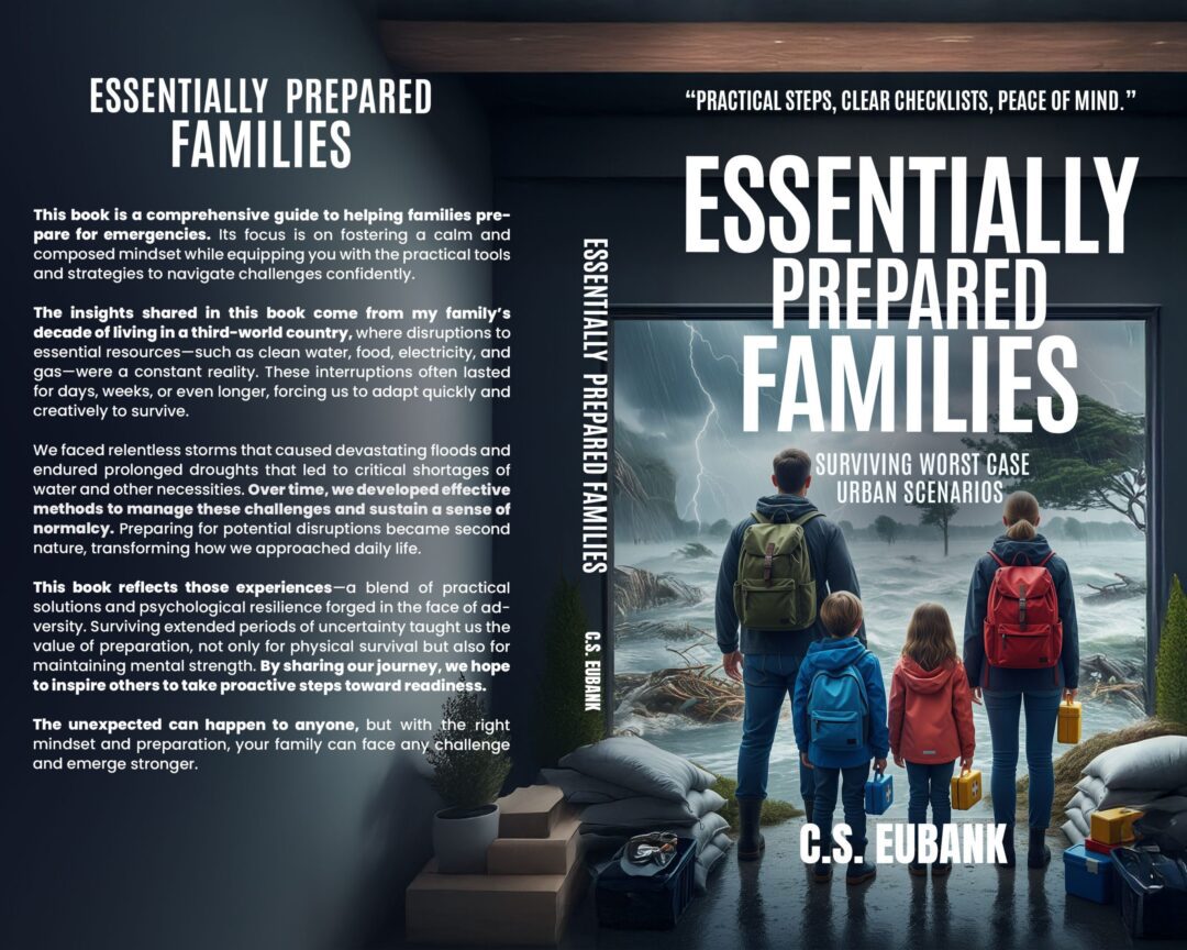 Family preparing for urban survival scenarios