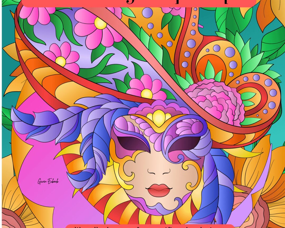 Colorful Mardi Gras party poster with vibrant mask and feathers.